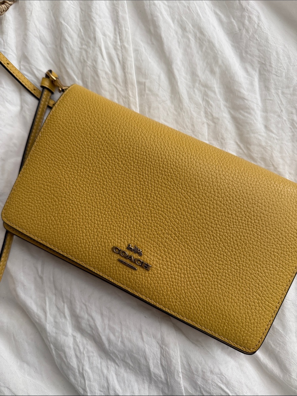 Coach Pebbled Leather Crossbody in Mustard